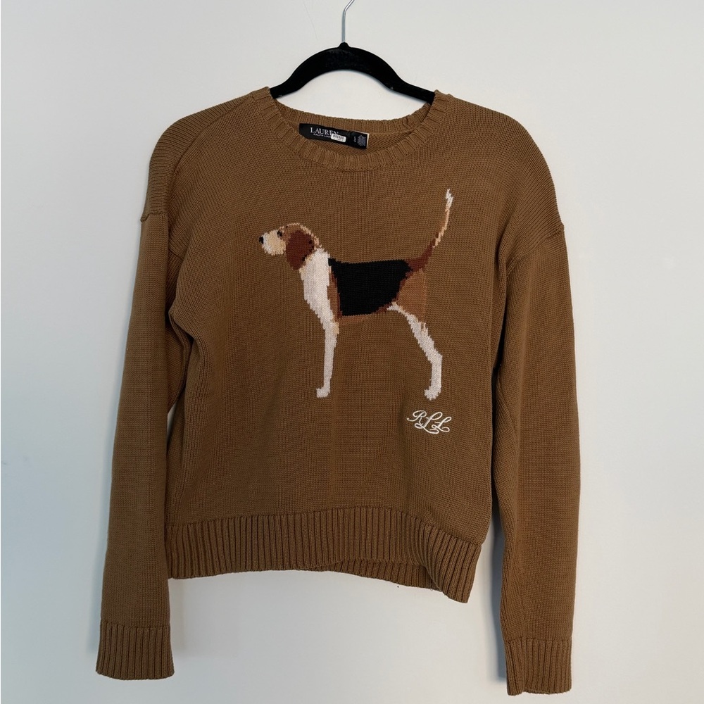 Lauren Ralph Lauren Brown Sweater with Dog Design